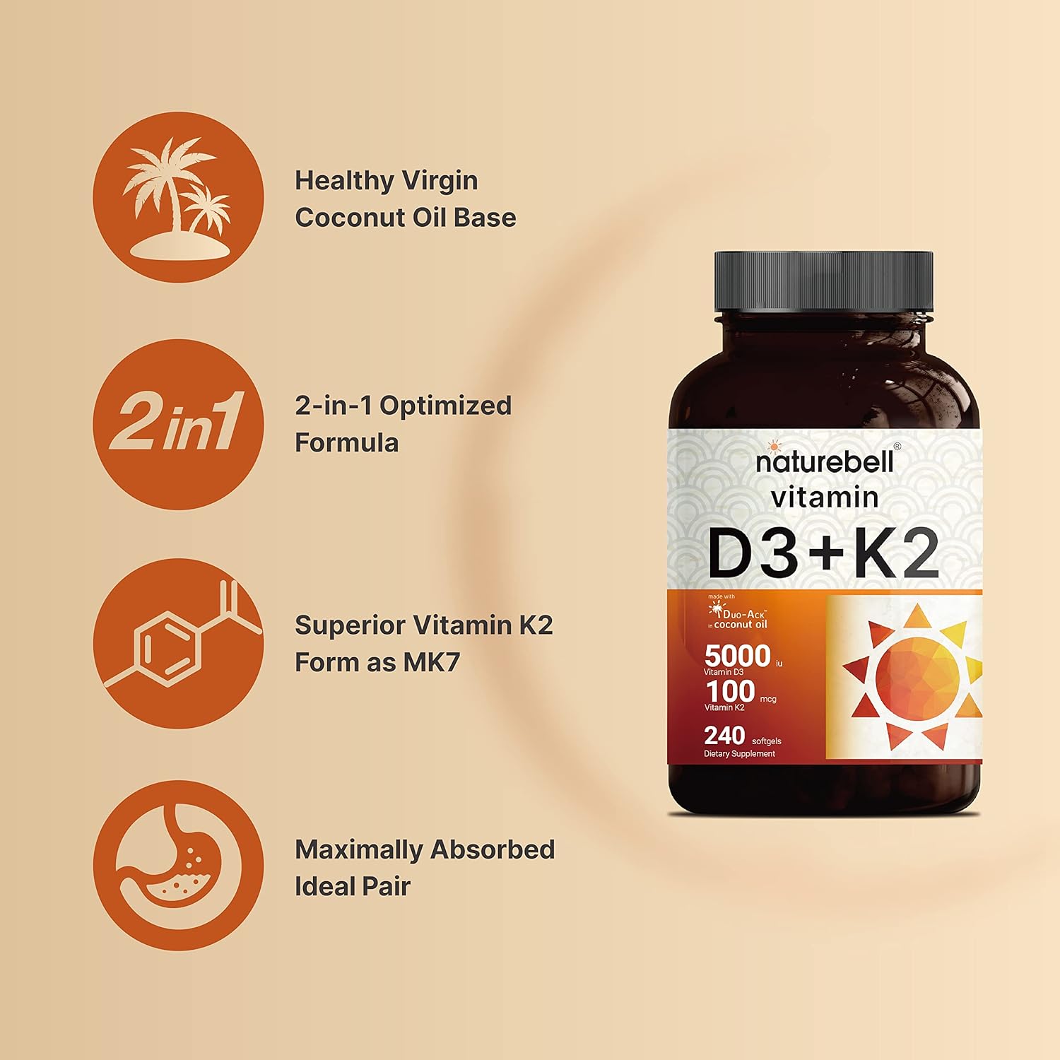 Vitamina D3 K2 con Aceite de Coco - NatureBell ⚡