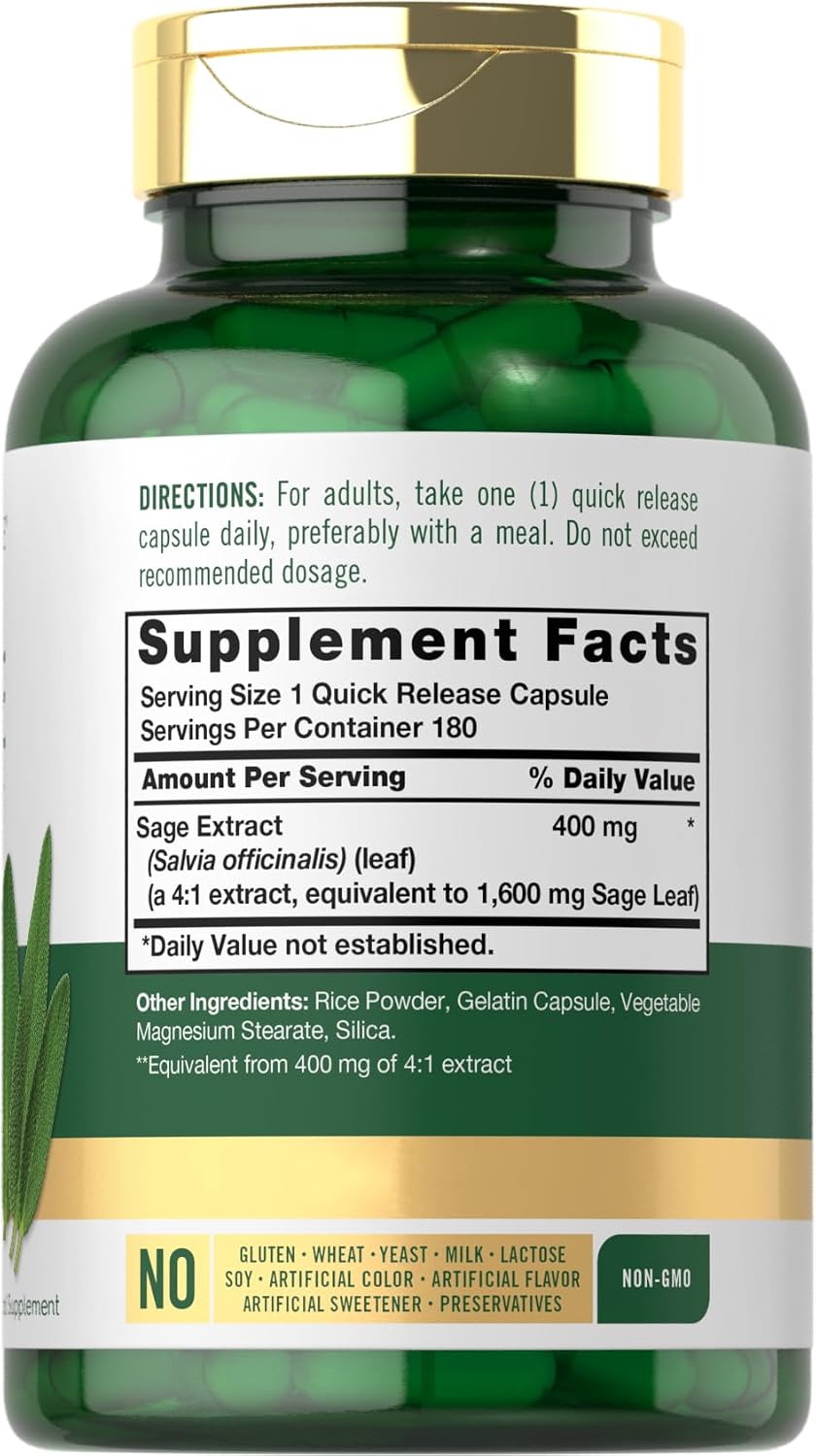 Suplemento de salvia 1600mg 180 cápsulas - Carlyle