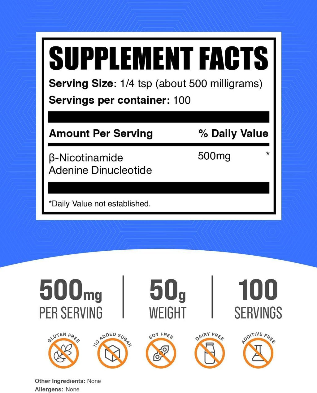 NAD en polvo 500 mg por porción – BulkSupplements
