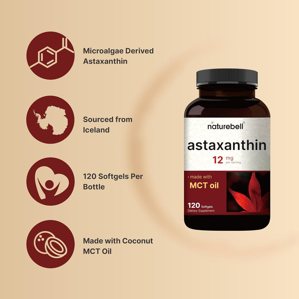 Astaxantina 12 mg - 120 Cápsulas blandas - NatureBell ⚡