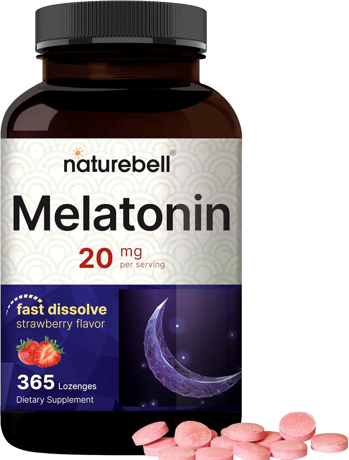 Melatonina 20 mg - 365 Tabletas de disolución rápida - NatureBell ⚡