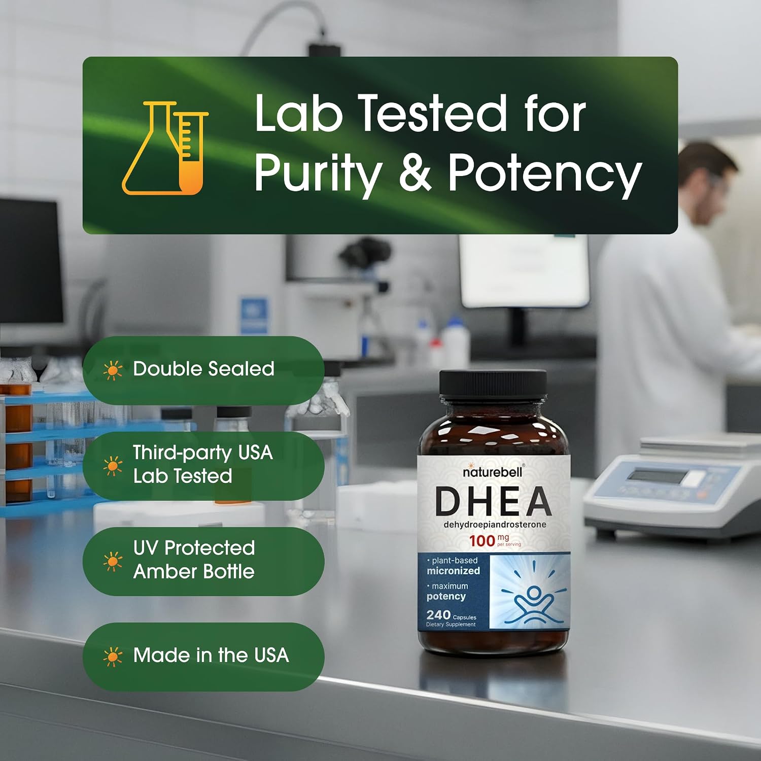 DHEA 100mg Alta Potencia, 240 Cápsulas - NatureBell