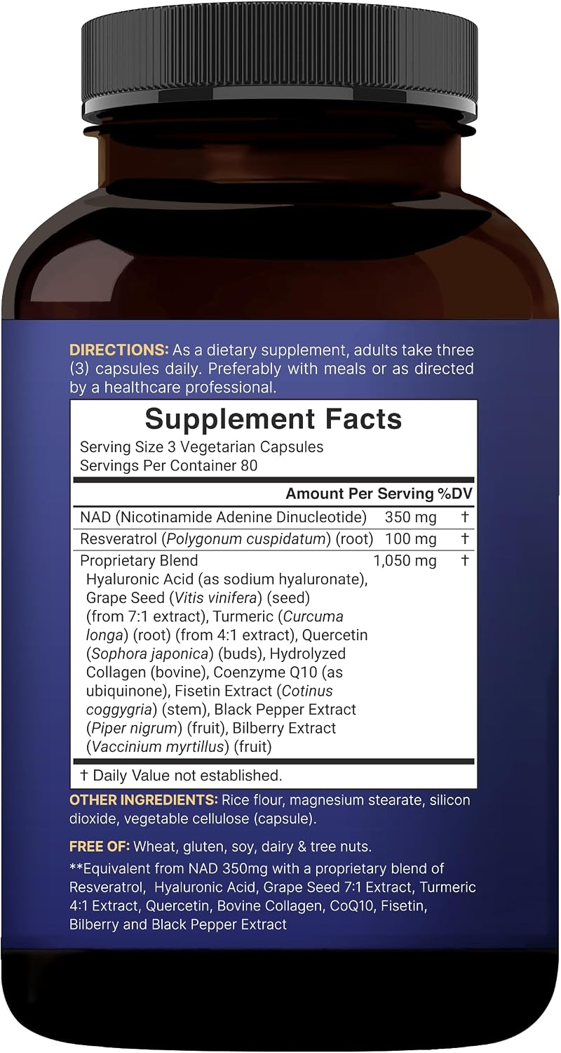NAD+ 1500 mg por porción – 240 Cápsulas Vegetales – NatureBell ⚡