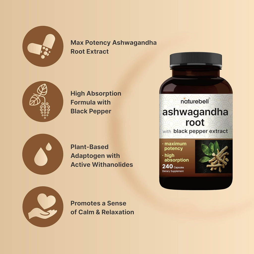 Ashwagandha 12.500 mg Equivalente con Pimienta Negra – 240 Cápsulas – NatureBell