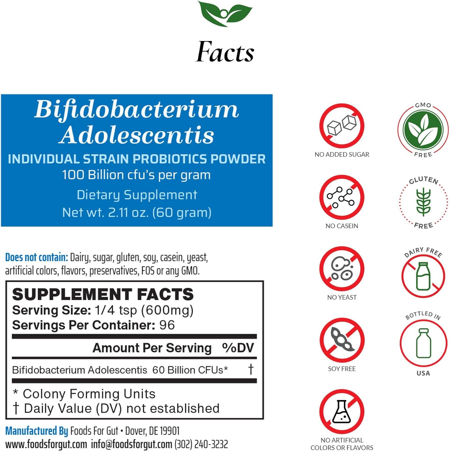 Probiótico Bifidobacterium Adolescentis - Foods For Gut