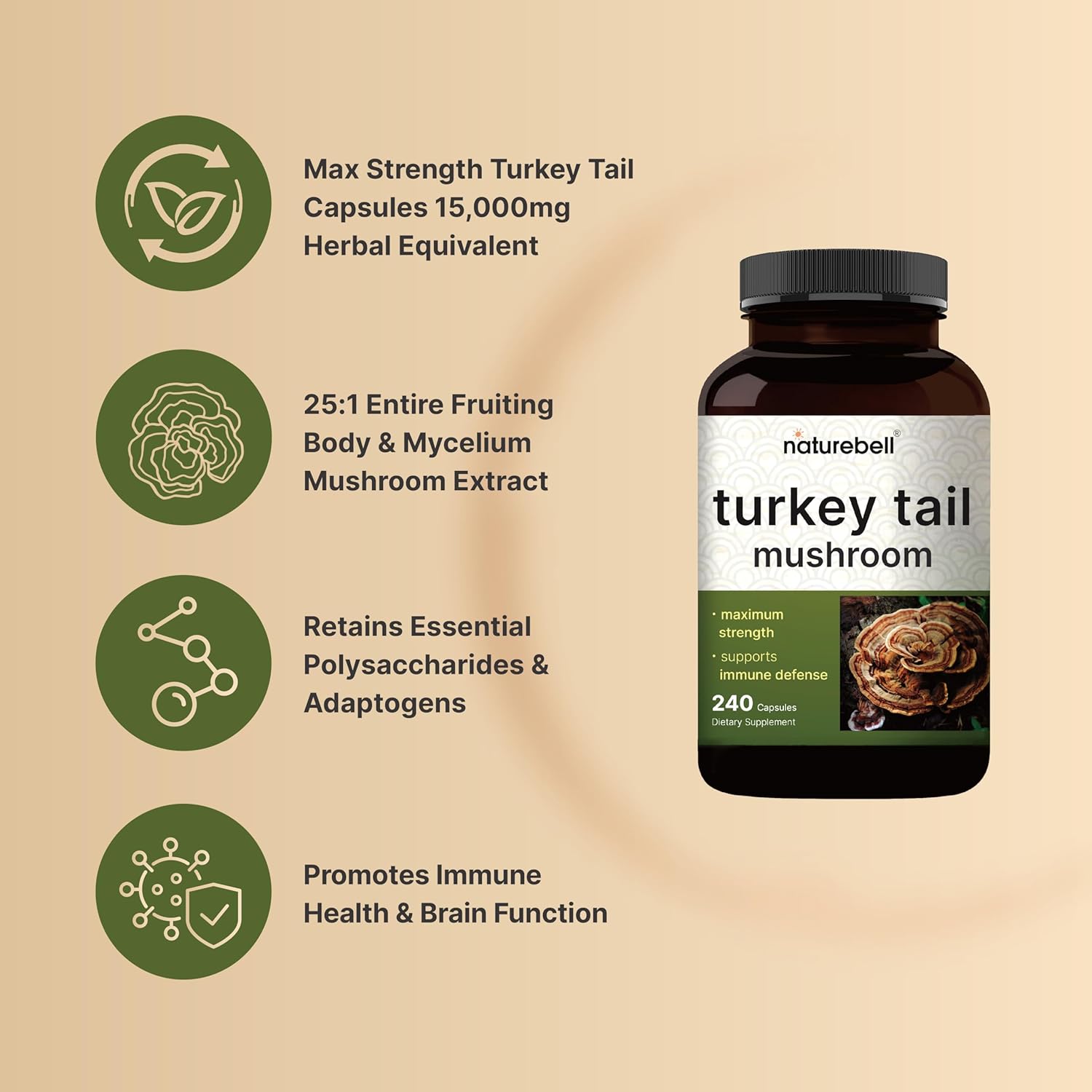 Hongos Turkey Tail 15000mg por Porción - NatureBell