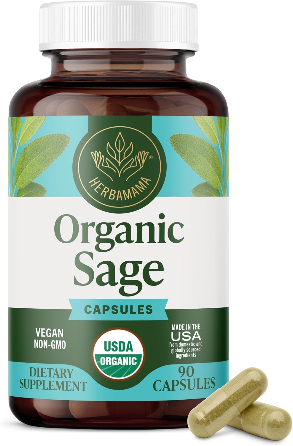 Cápsulas de salvia 1000 mg de apoyo natural digestivo e inmunológico - Antioxidante vegano - HERBAMAMA