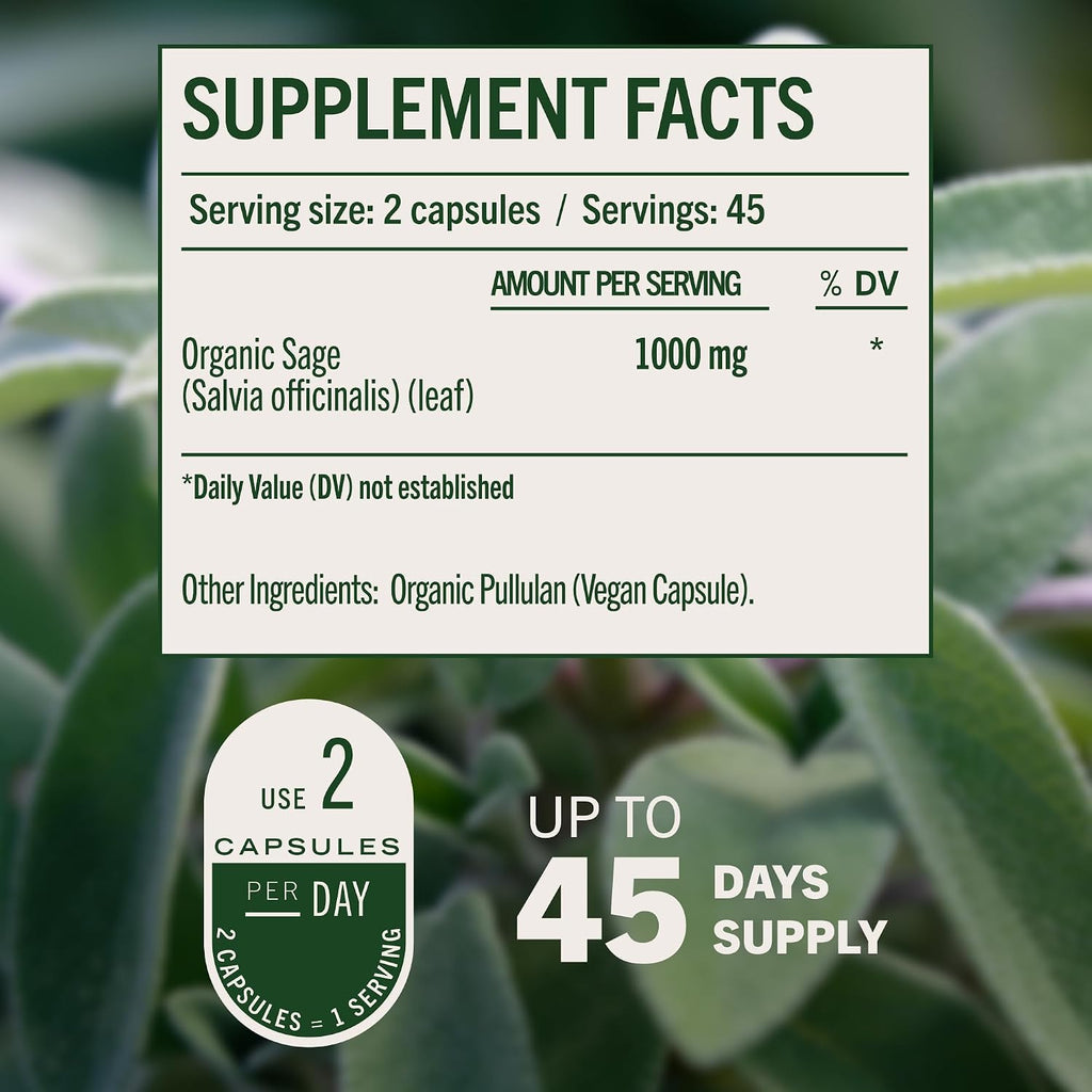 Cápsulas de salvia 1000 mg de apoyo natural digestivo e inmunológico - Antioxidante vegano - HERBAMAMA