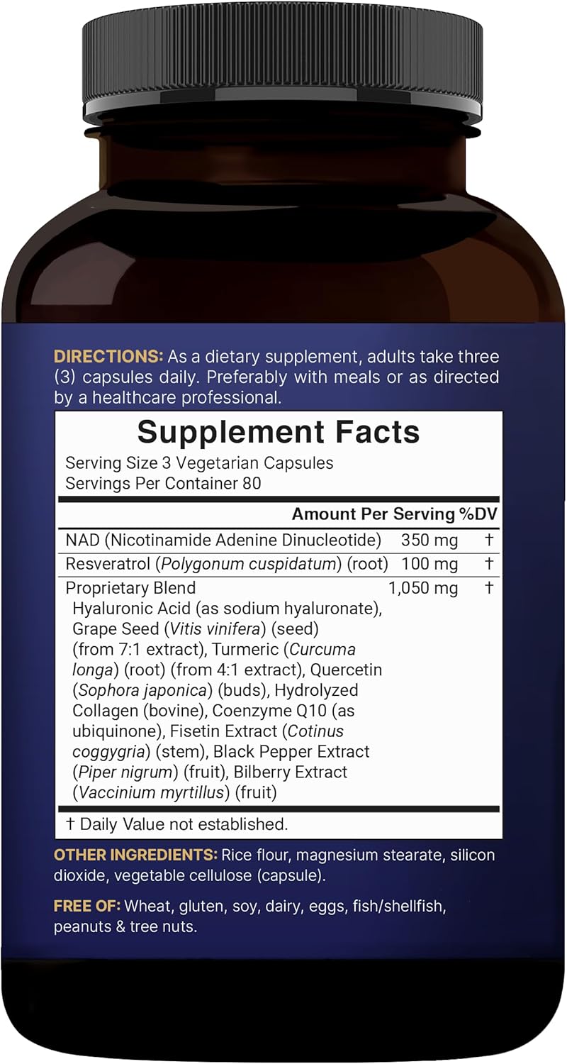 NAD+ 1500 mg por porción – 240 Cápsulas Vegetales – NatureBell