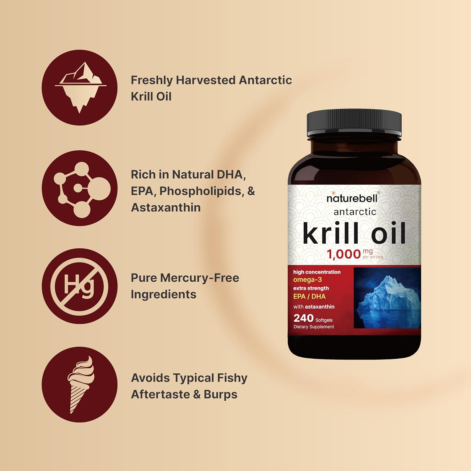 Aceite de Krill Antártico 1000 mg por porción - Naturebell