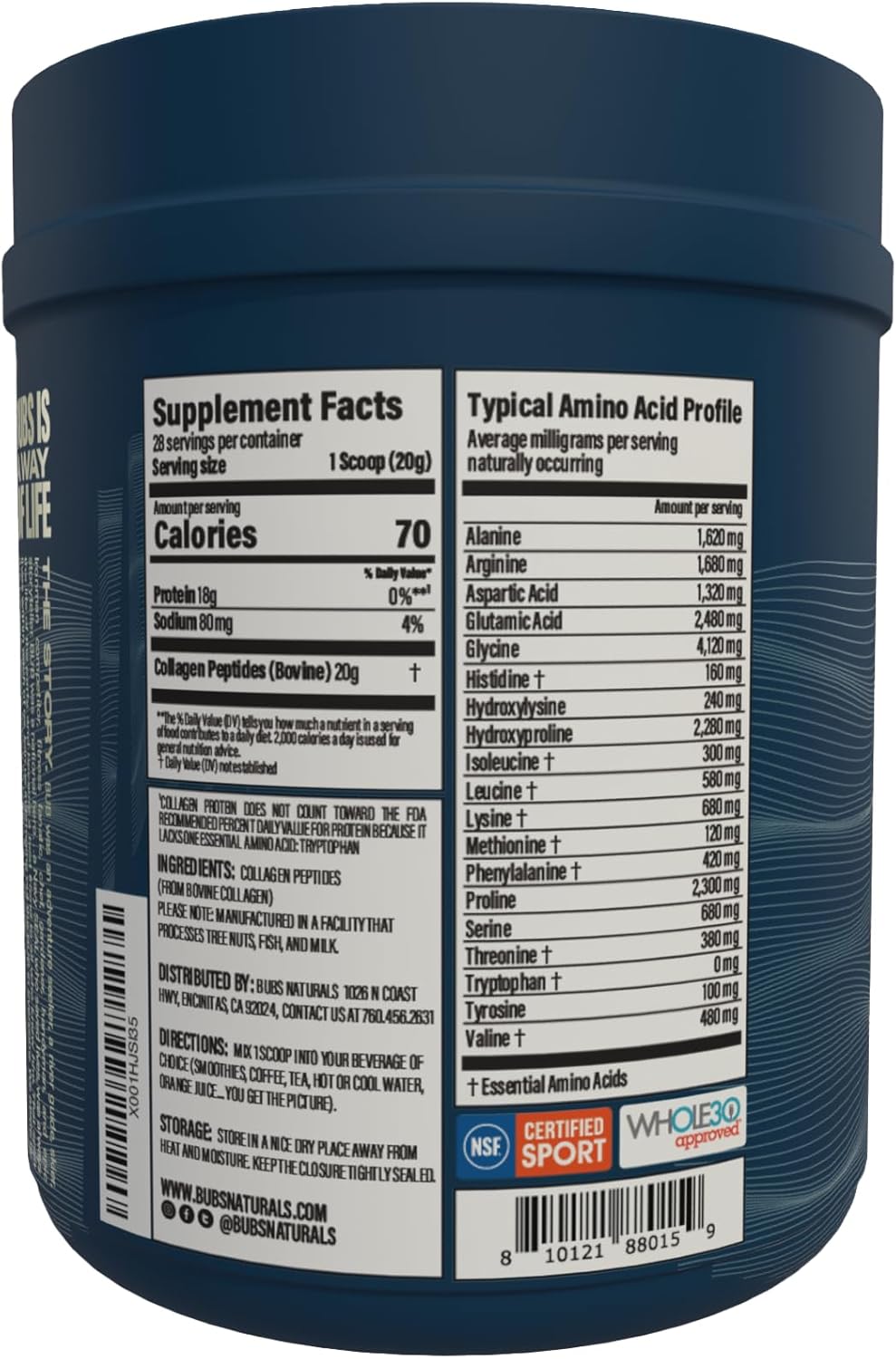 Péptidos de colágeno en polvo grass fed - BUBS Naturals