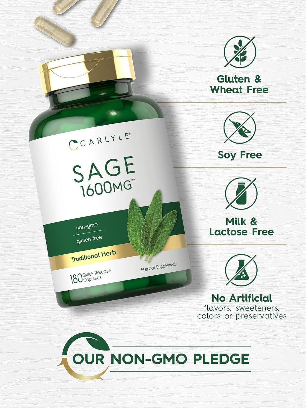 Suplemento de salvia 1600mg 180 cápsulas - Carlyle
