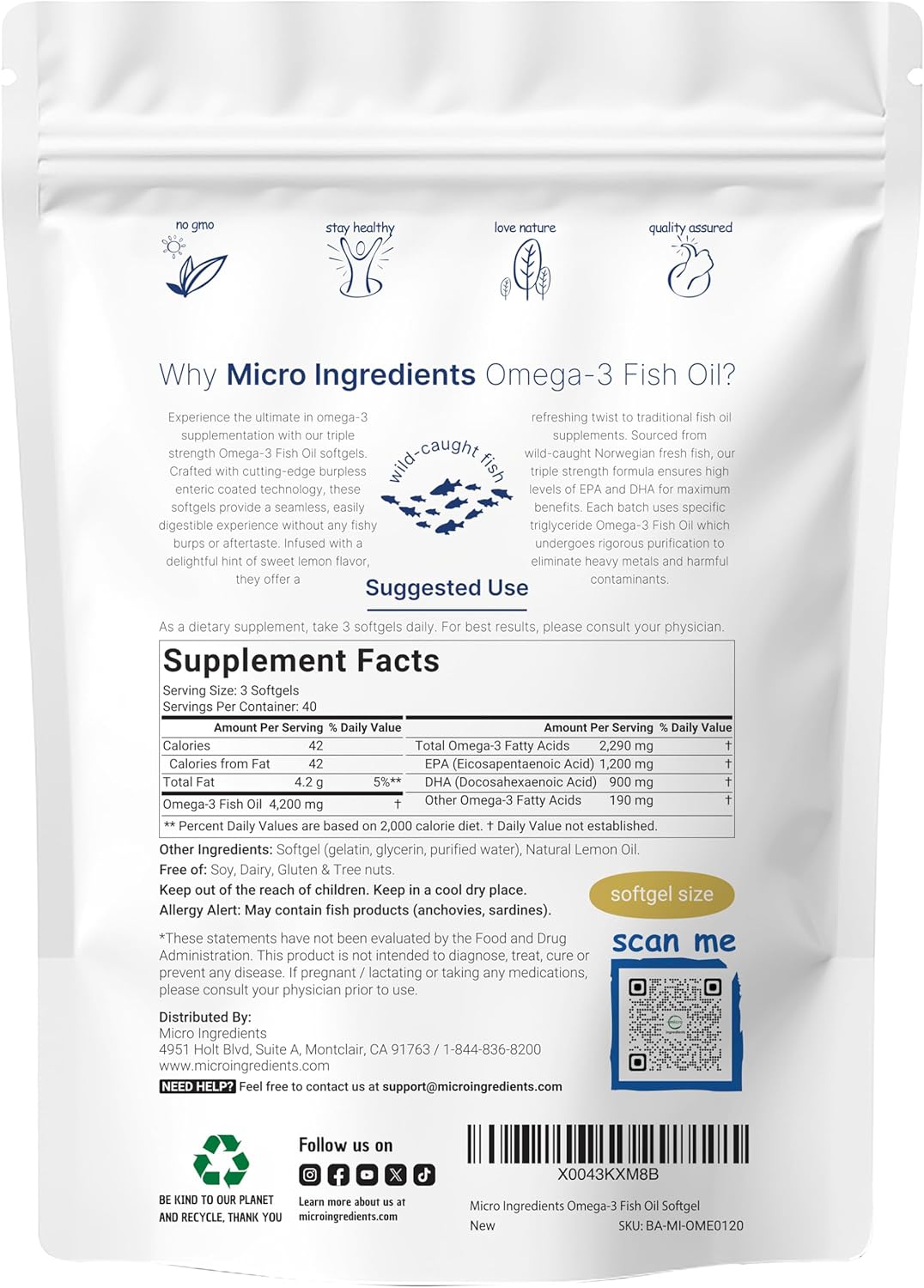 Omega 3 Aceite de Pescado 120 softgels - Microingredients
