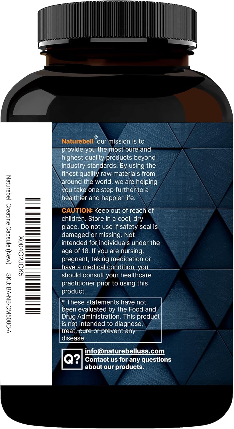 Creatina Monohidratada 5.000 mg por porción – 500 Cápsulas – NatureBell