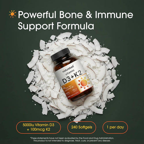 Vitamina D3 5,000 UI + K2 100 mcg con Aceite de Coco - NatureBell