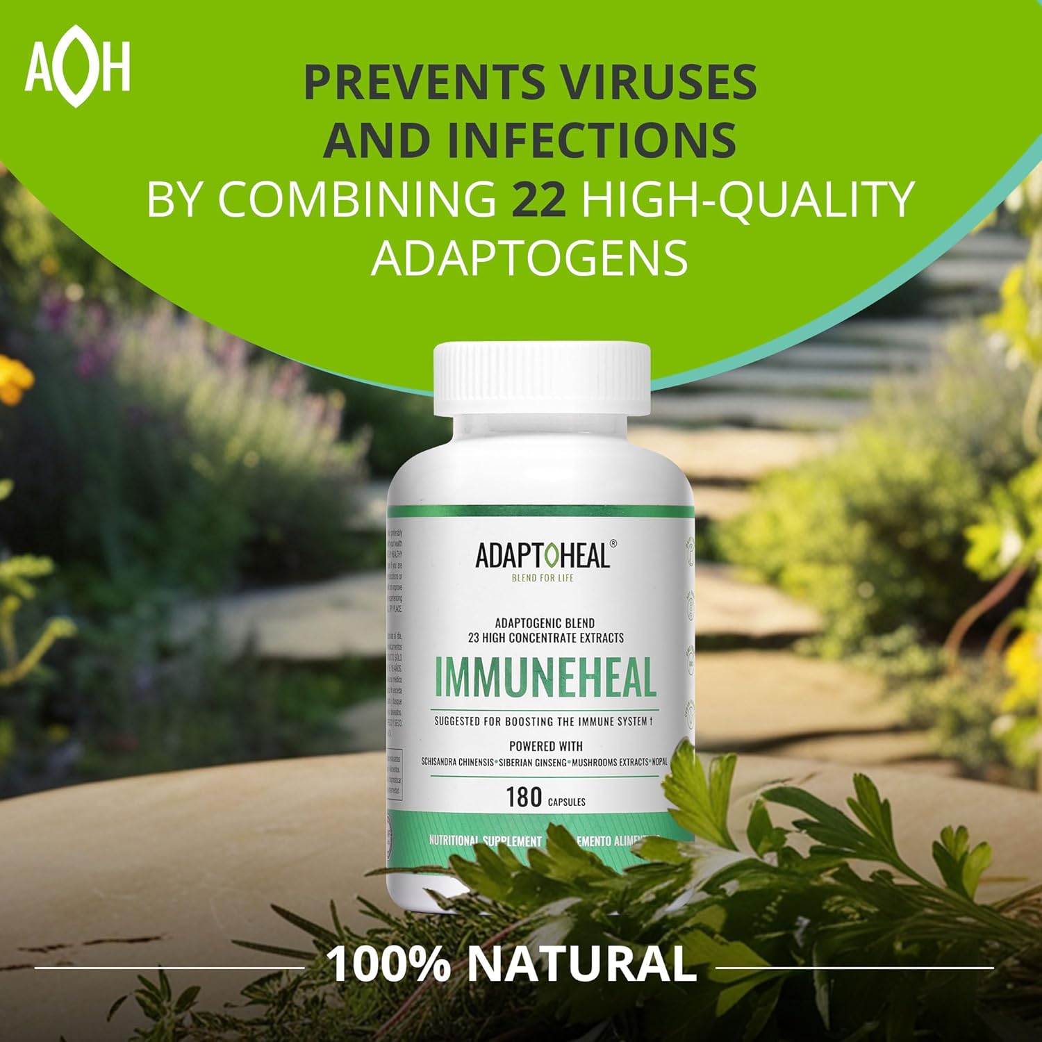 IMMUNEHEAL - con adaptógenos para fortalecer el sistema inmunológico + Schisandra, Chinensis, ginseng y extracto de hongo - ADAPTOHEAL