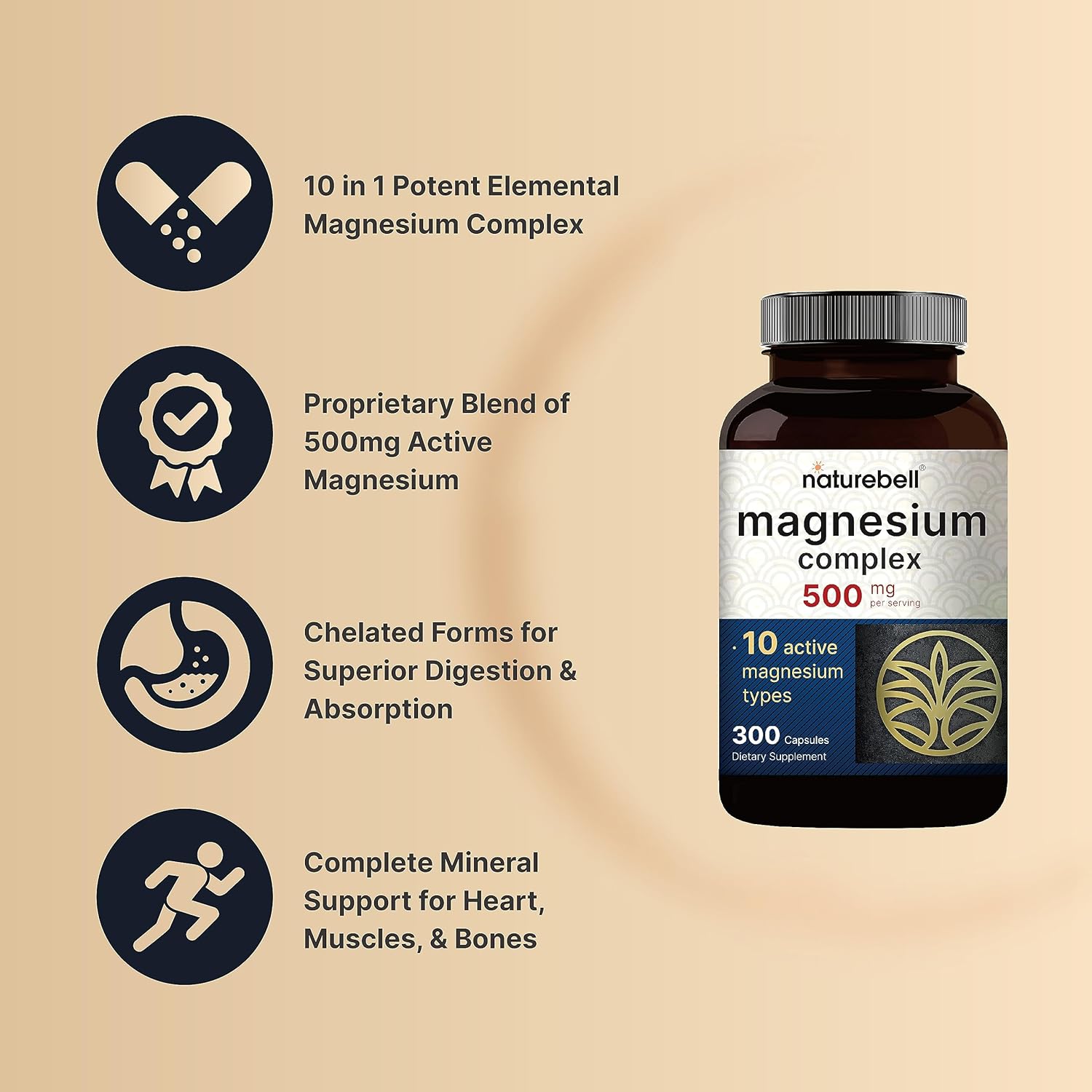 Complejo de Magnesio 500 mg - 300 Cápsulas - NatureBell