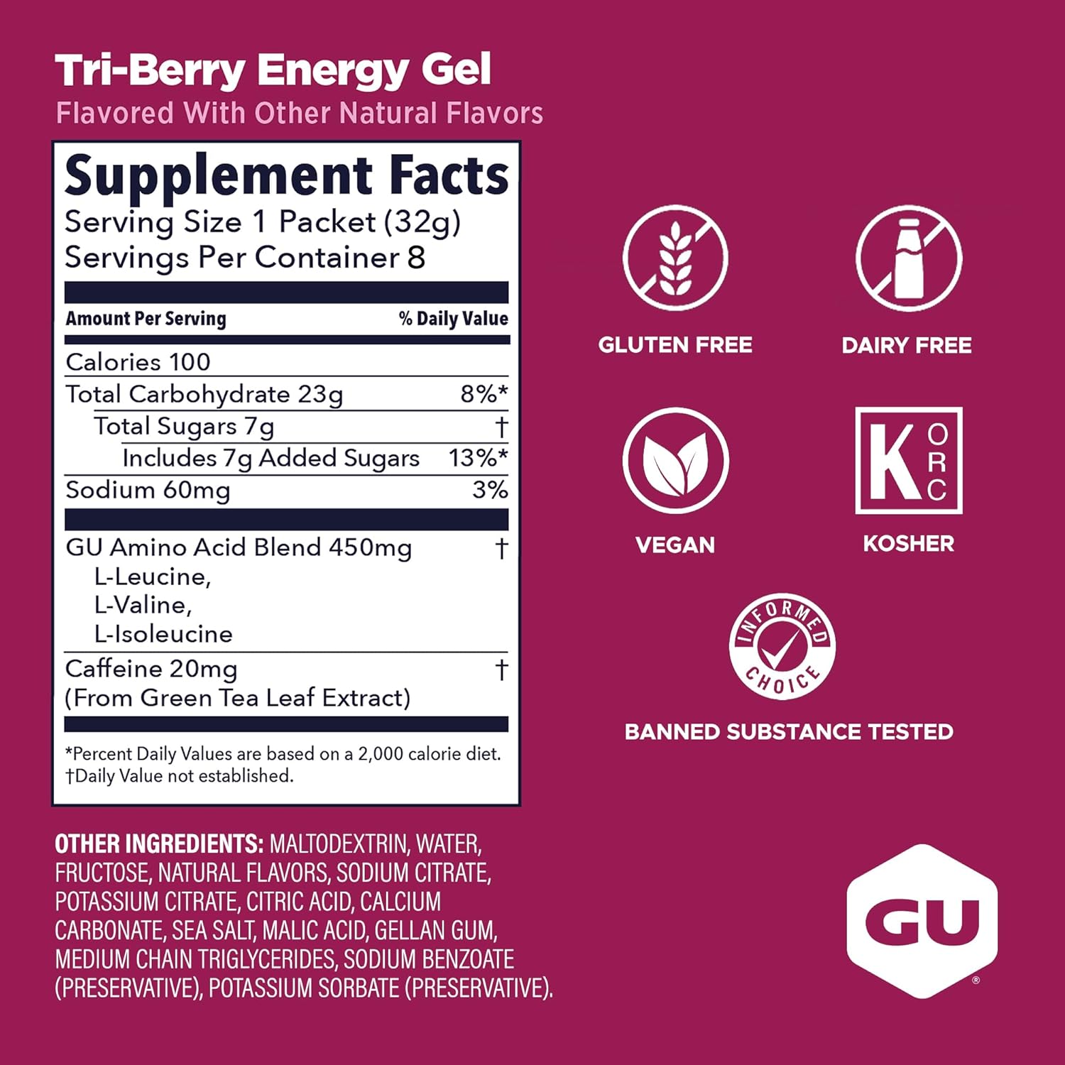 Energy Gel con Cafeina - GU Energy (8 sobres)