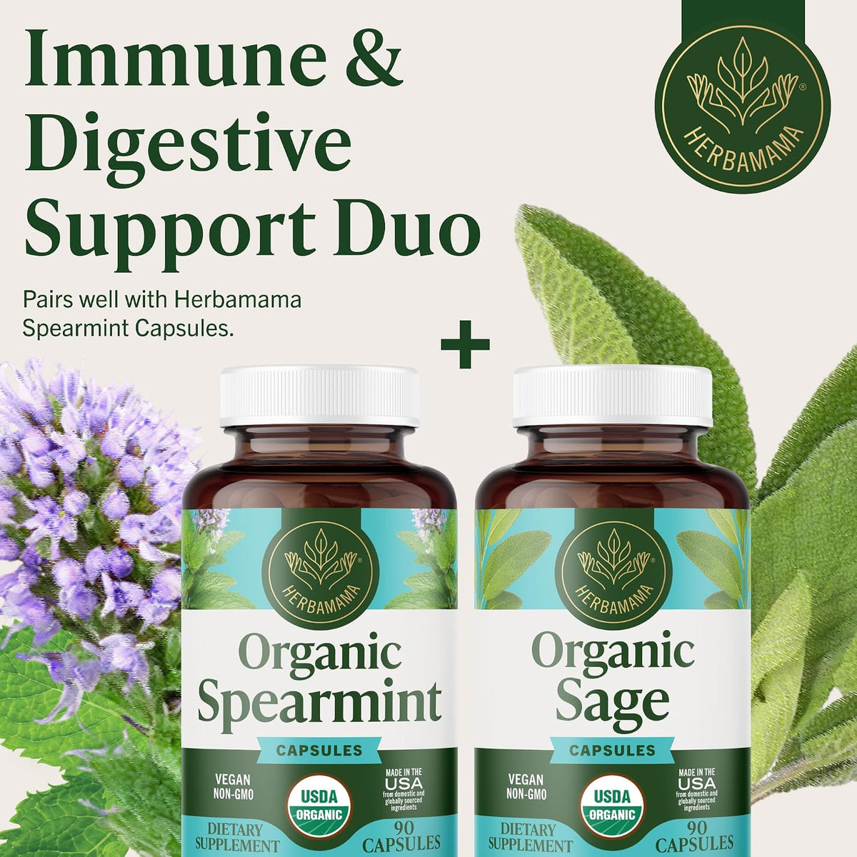 Cápsulas de salvia 1000 mg de apoyo natural digestivo e inmunológico - Antioxidante vegano - HERBAMAMA