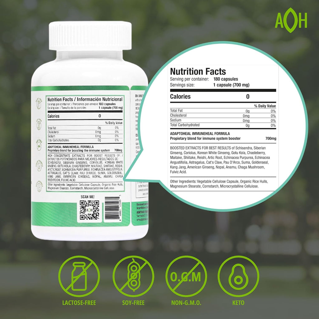 IMMUNEHEAL - con adaptógenos para fortalecer el sistema inmunológico + Schisandra, Chinensis, ginseng y extracto de hongo - ADAPTOHEAL