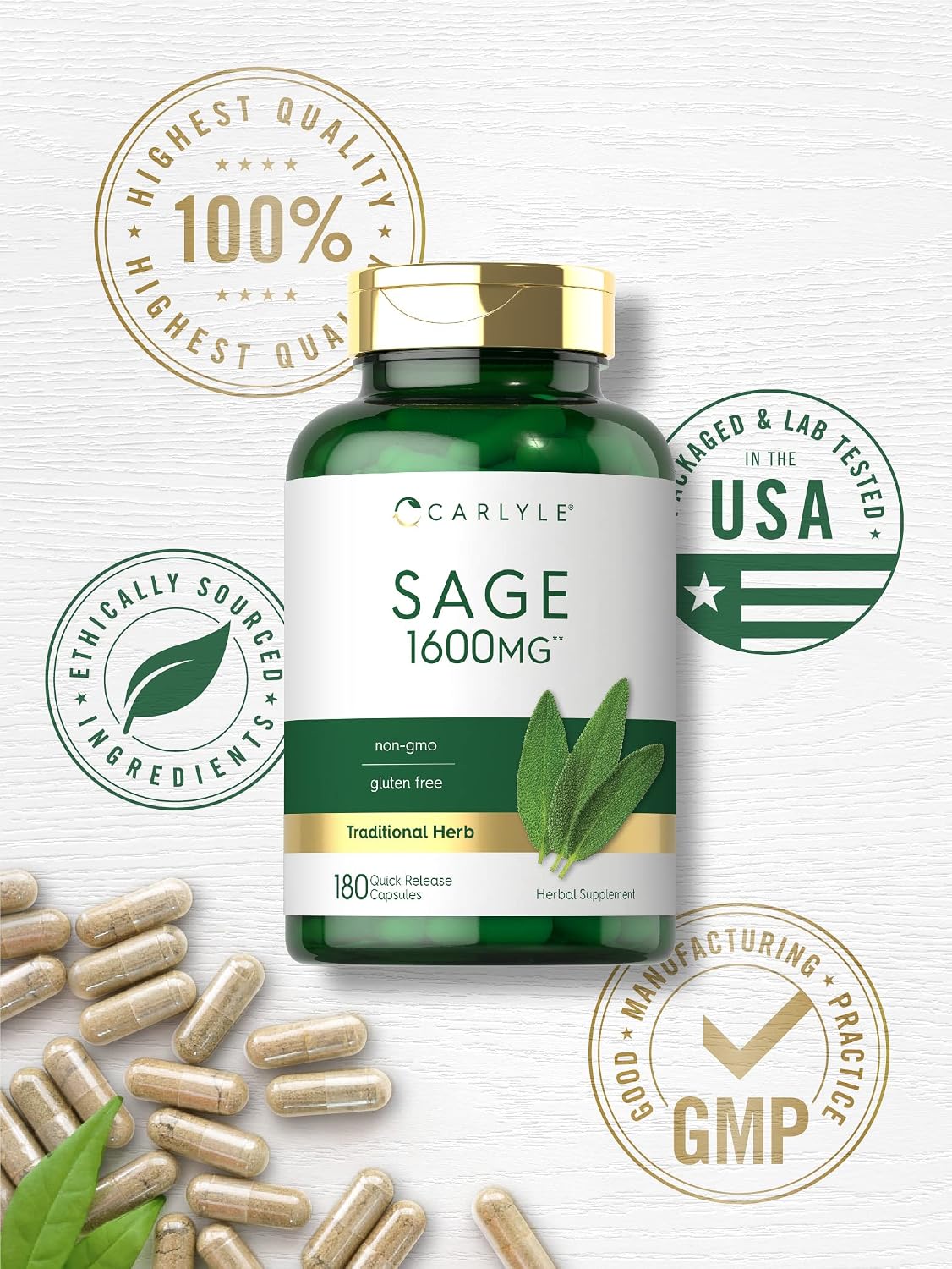 Suplemento de salvia 1600mg 180 cápsulas - Carlyle