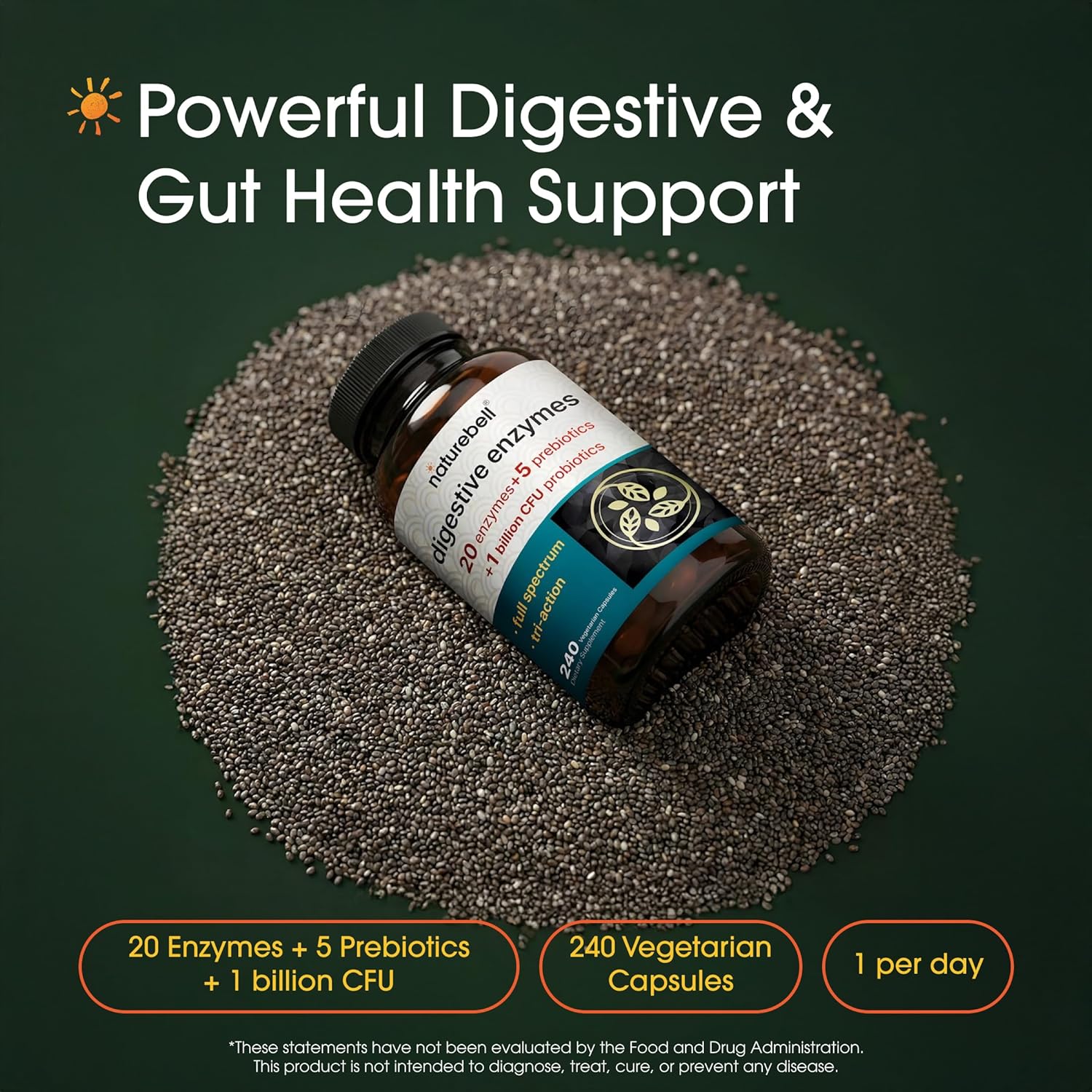 Enzimas Digestivas con Probióticos y Prebióticos – 240 Cápsulas Vegetales – NatureBell