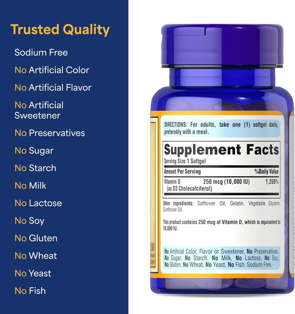 Vitamina D3 Premium Sunvite™ Mega-Potency 10,000 UI - Puritan's Pride