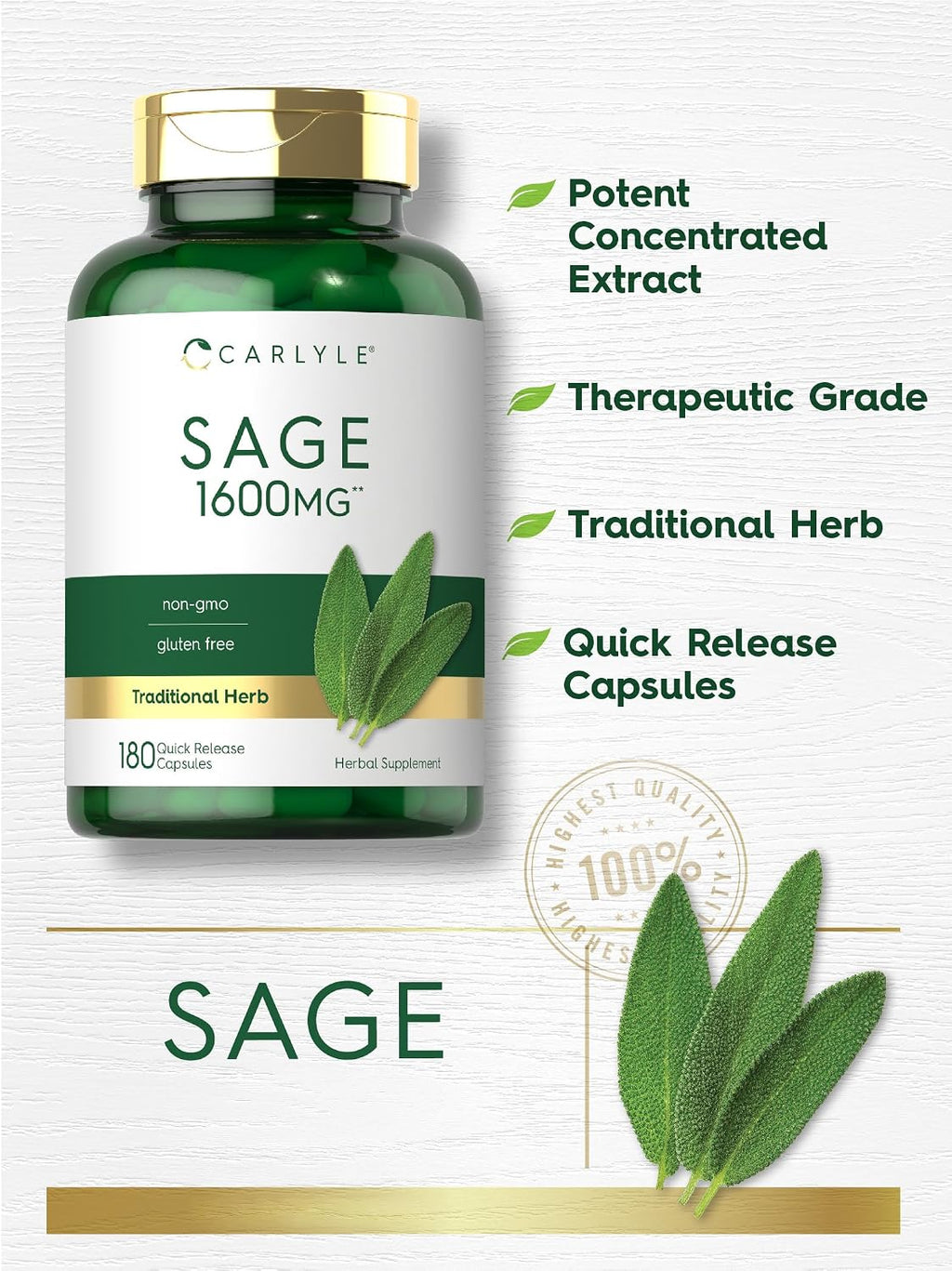 Suplemento de salvia 1600mg 180 cápsulas - Carlyle