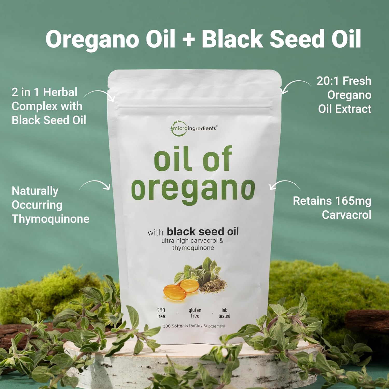 Aceite de Orégano + Aceite de Semilla Negra 6000 mg Softgels – Microingredients