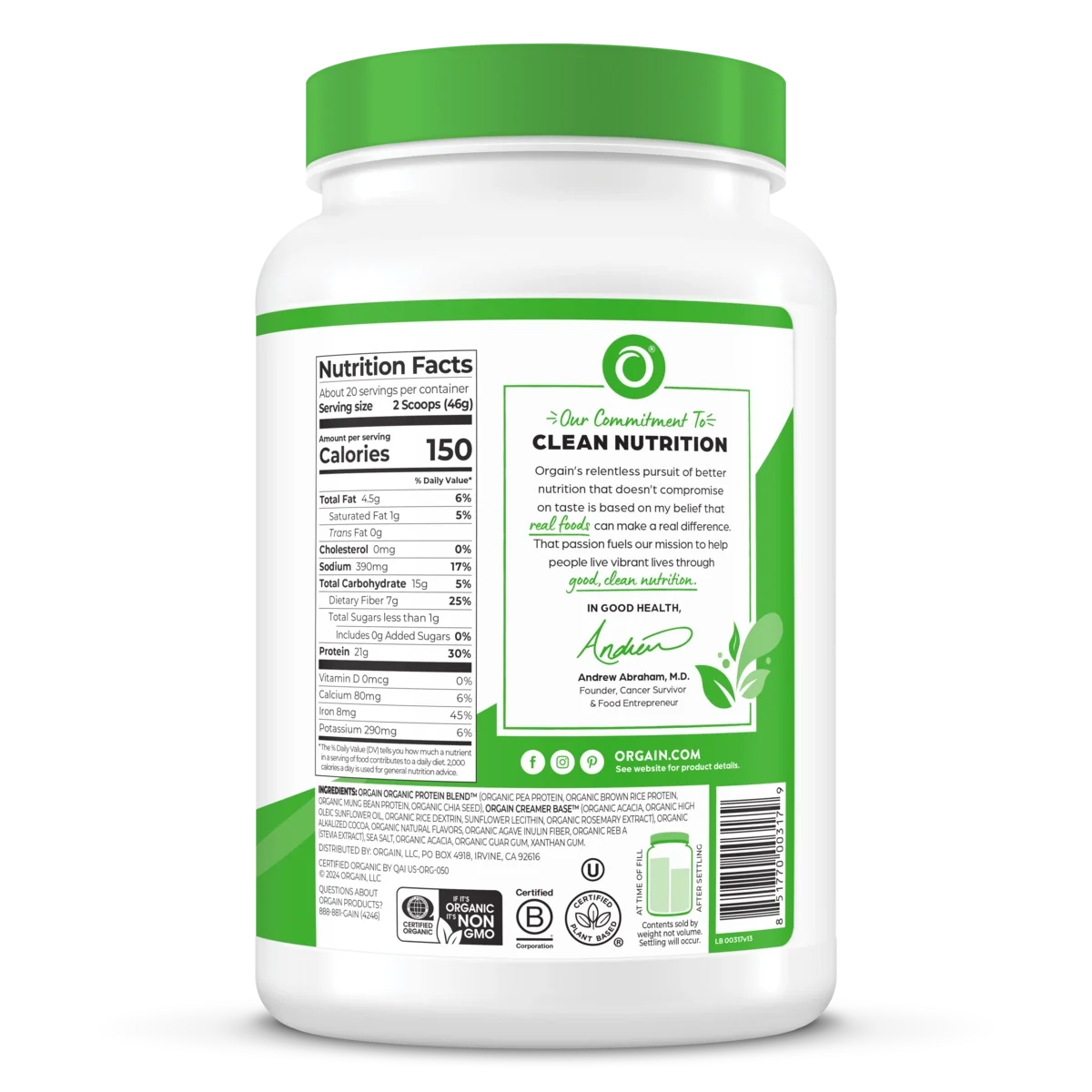 Proteína Vegetal Orgánica en Polvo Chocolate Fudge Cremoso - Orgain