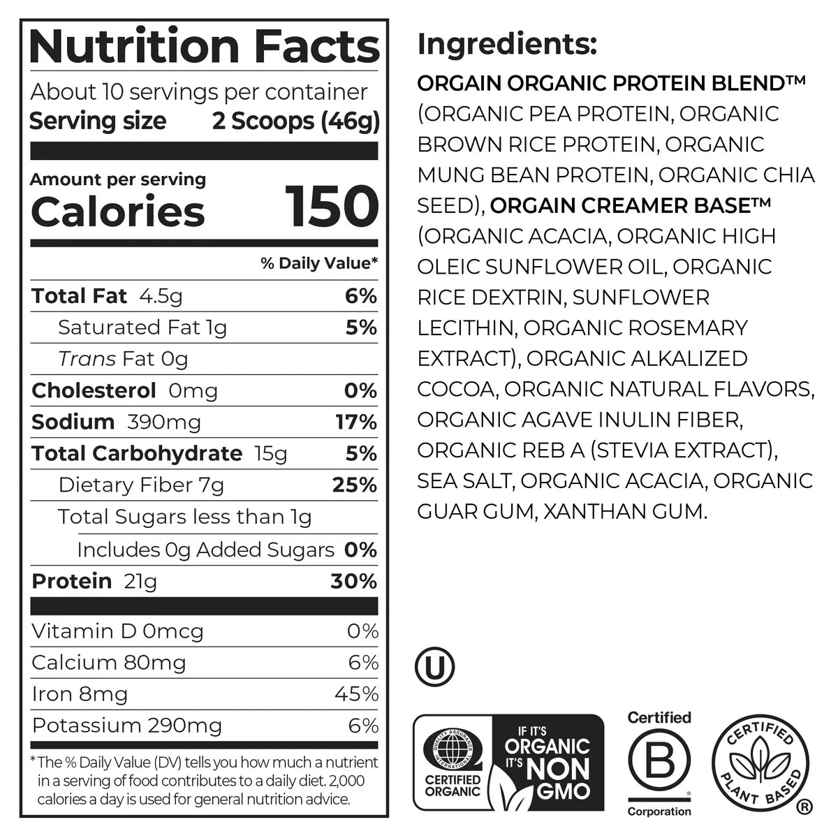 Proteína Vegetal Orgánica en Polvo Chocolate Fudge Cremoso - Orgain