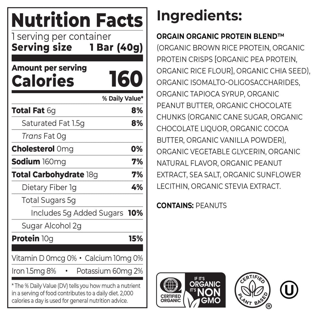 Barra de Proteína Orgánica Mantequilla de Maní y Trozos de Chocolate - Orgain