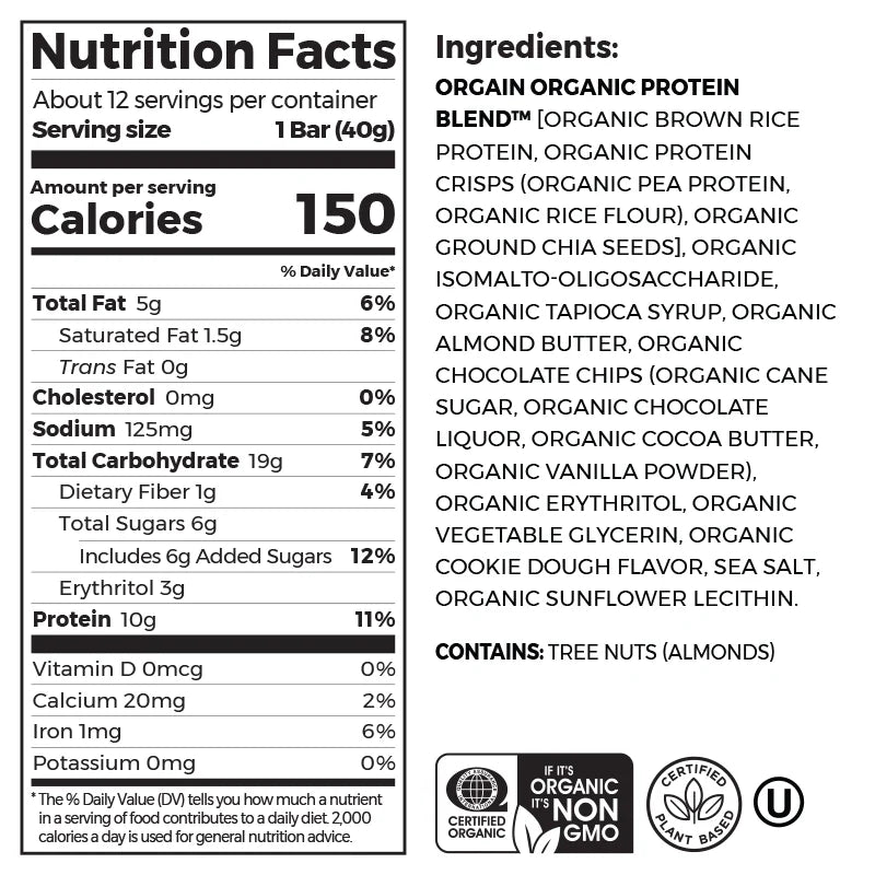 Barra de Proteína Orgánica Masa de Galleta con Chispas de Chocolate - Orgain