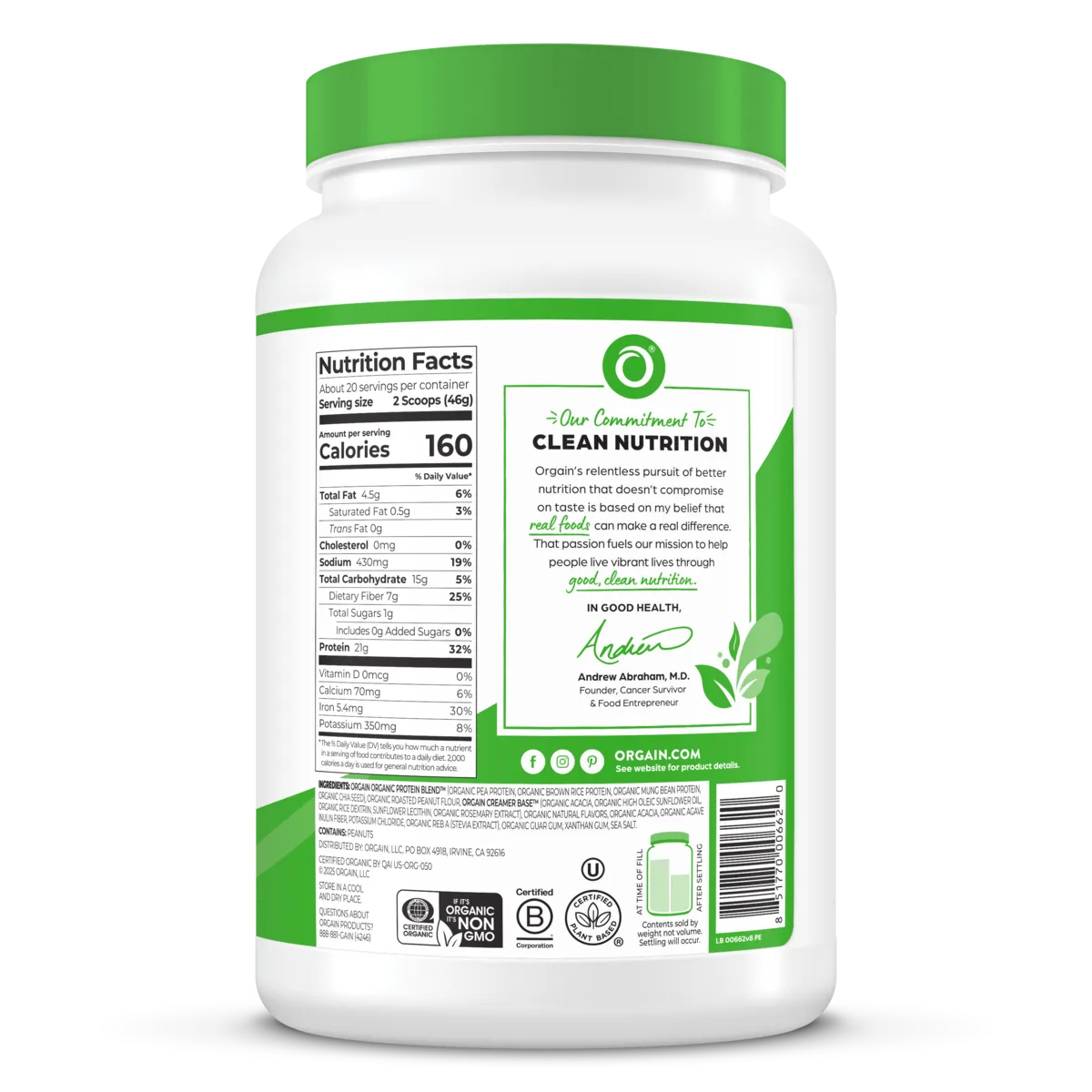 Proteína Vegetal Orgánica en Polvo Mantequilla de Maní - Orgain