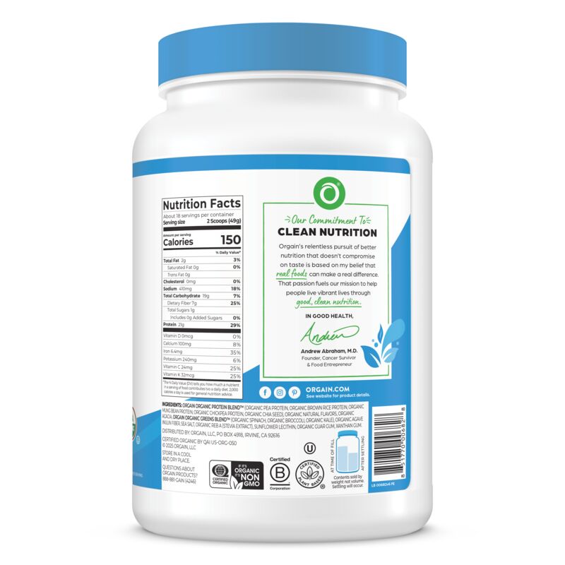 Proteína Vegetal Orgánica y Verdes en Polvo Vainilla - Orgain