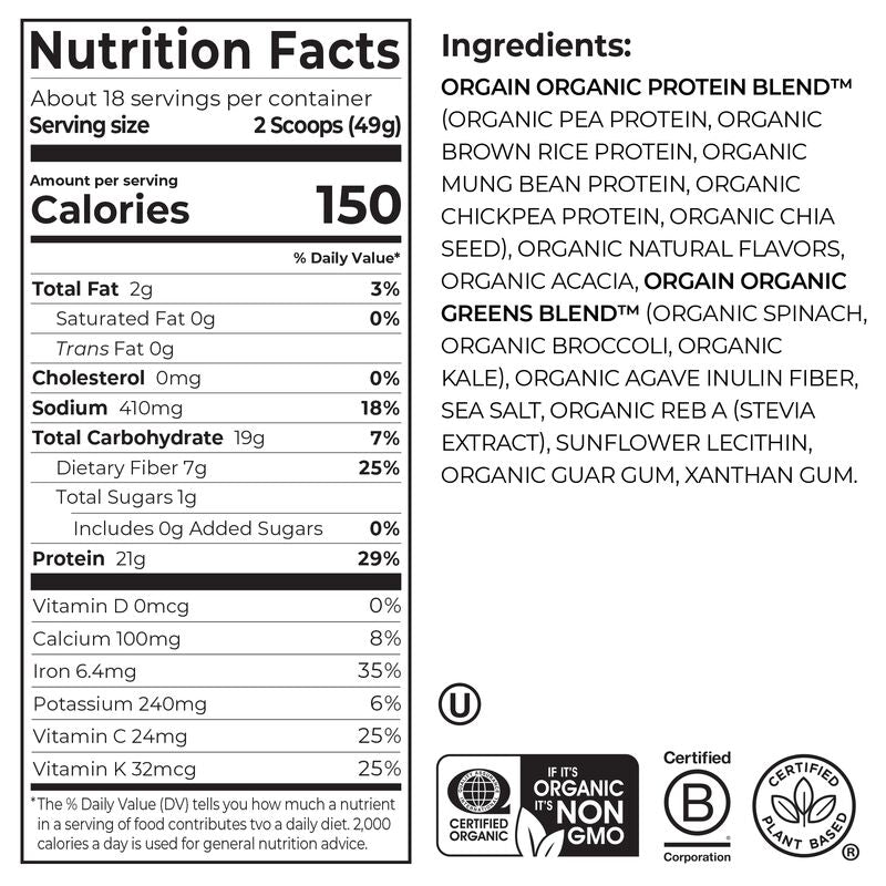 Proteína Vegetal Orgánica y Verdes en Polvo Vainilla - Orgain