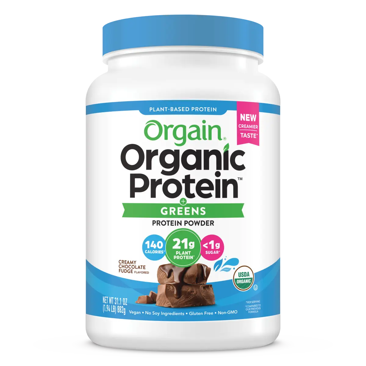 Proteína Vegetal Orgánica y Verdes en Polvo Chocolate Fudge Cremoso - Orgain