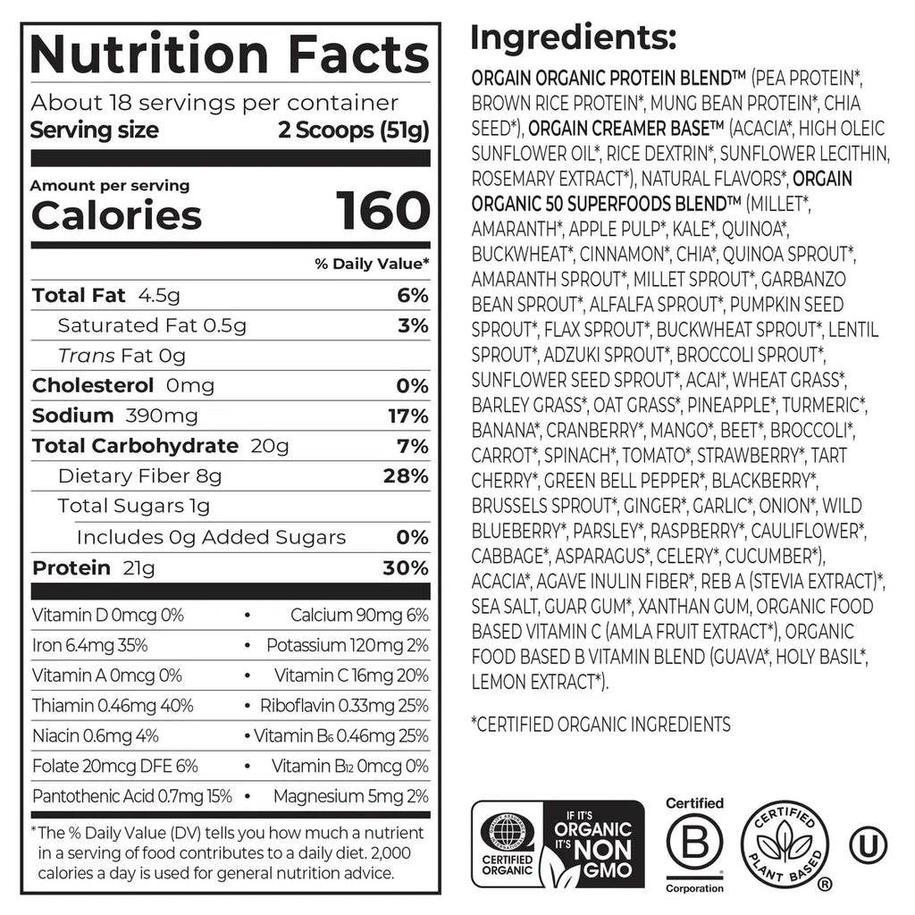 Proteína Vegetal Orgánica y Superalimentos en Polvo Vainilla - Orgain