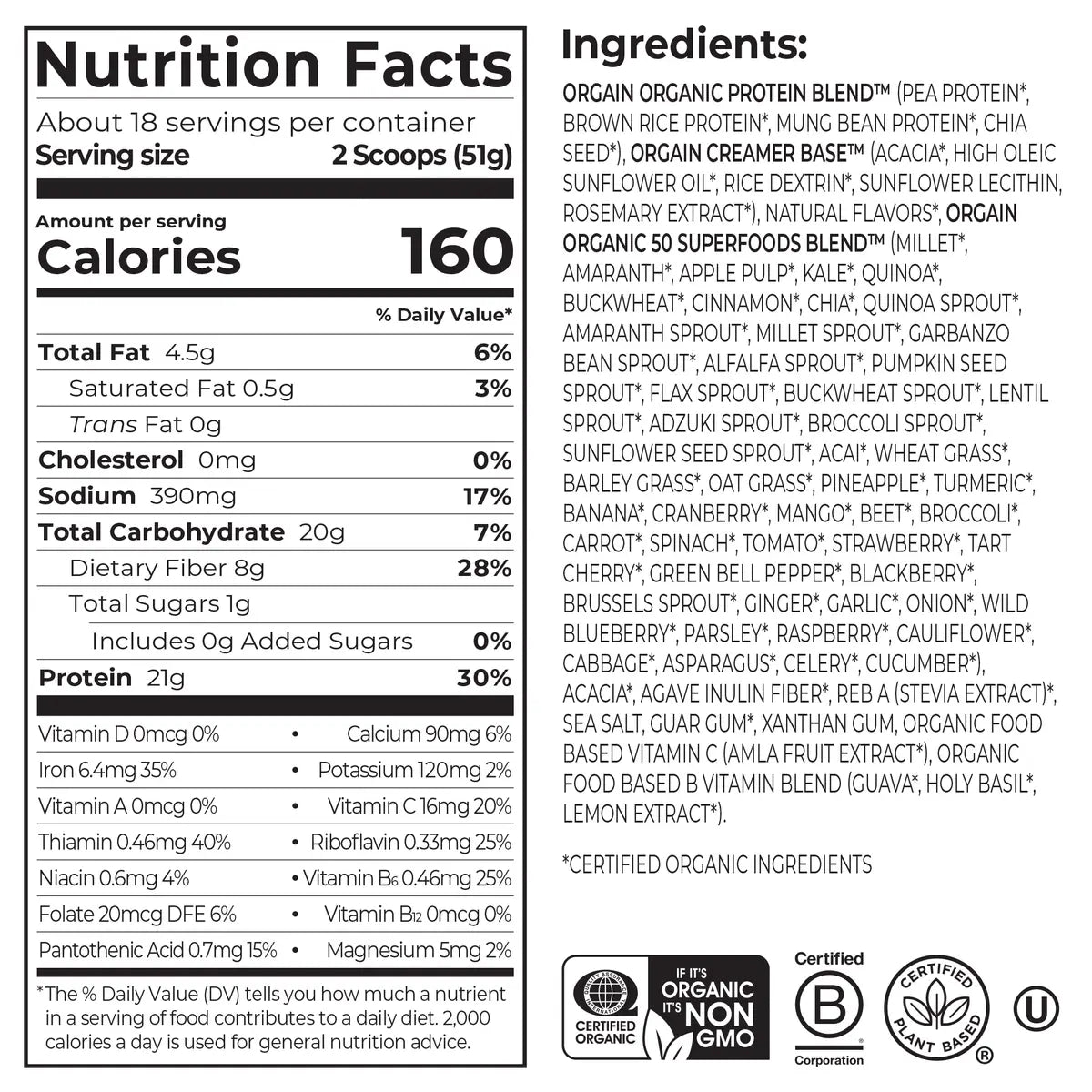 Proteína Vegetal Orgánica y Superalimentos en Polvo Vainilla - Orgain
