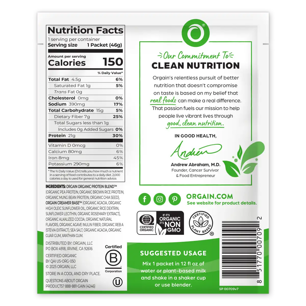 Proteína Vegetal Orgánica en Polvo Chocolate Fudge Cremoso - Orgain