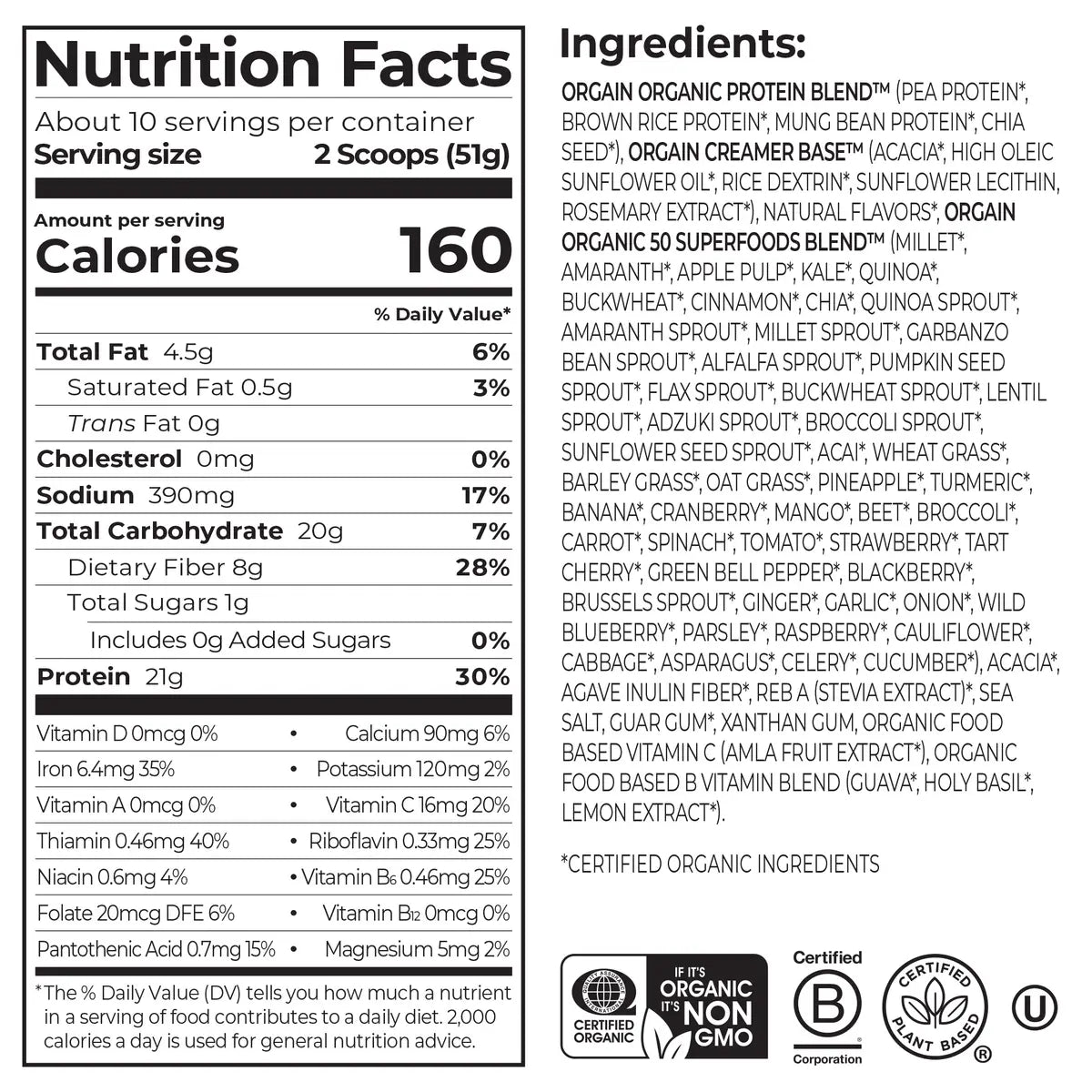 Proteína Vegetal Orgánica y Superalimentos en Polvo Vainilla - Orgain