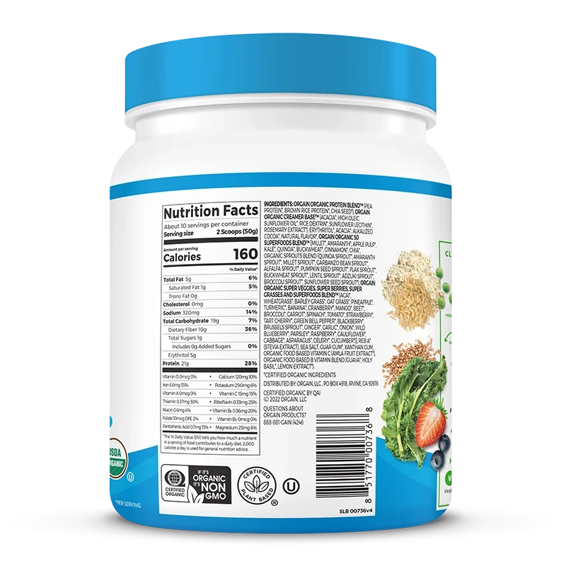 Proteína Vegetal Orgánica y Superalimentos en Polvo Chocolate Fudge Cremoso - Orgain