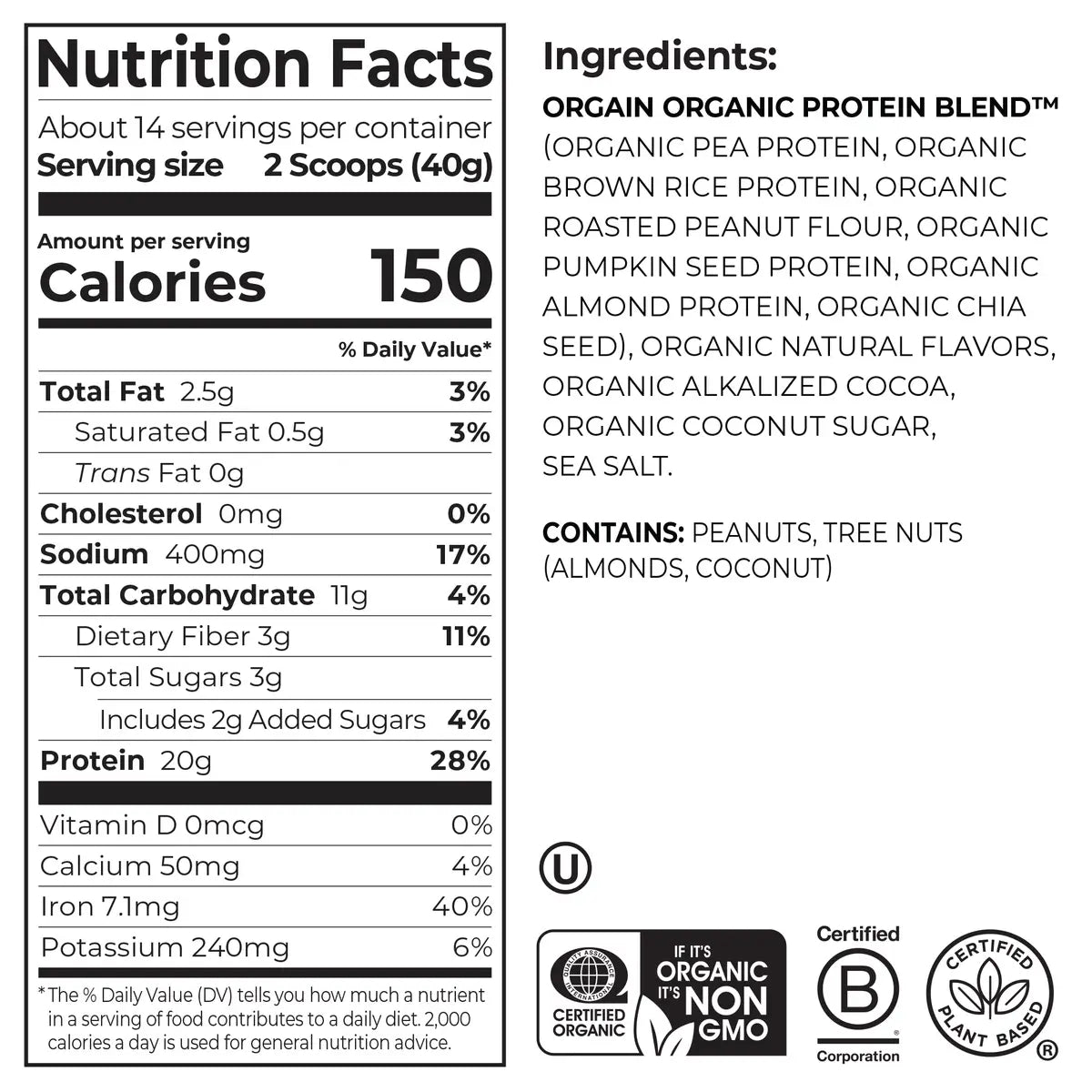 Proteína Vegetal Orgánica Simple Chocolate Cremoso - Orgain