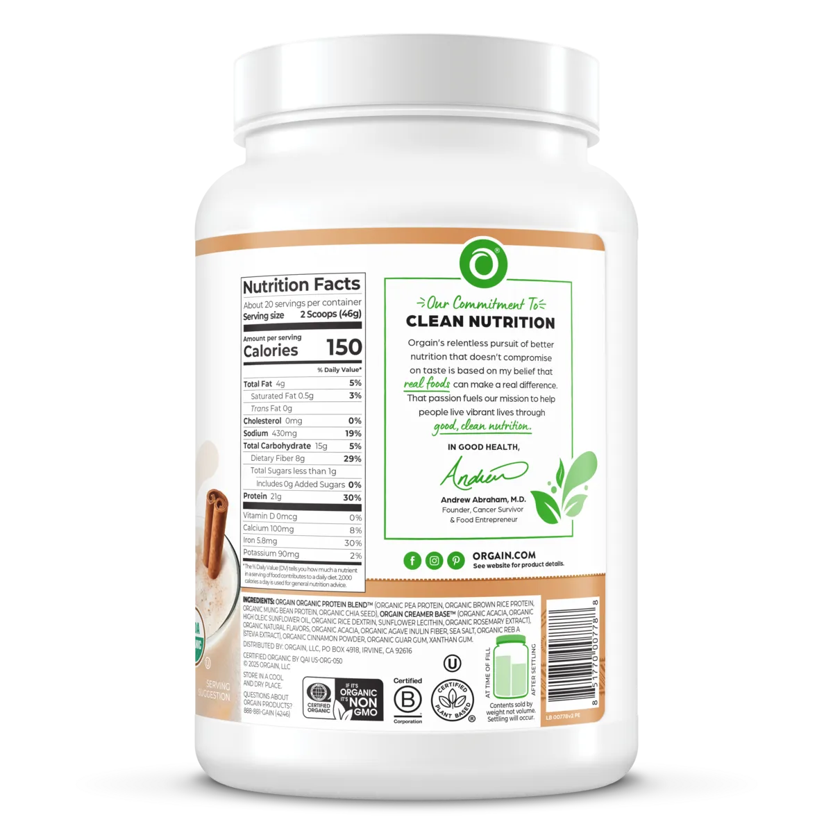 Proteína Vegetal Orgánica en Polvo Horchata - Orgain