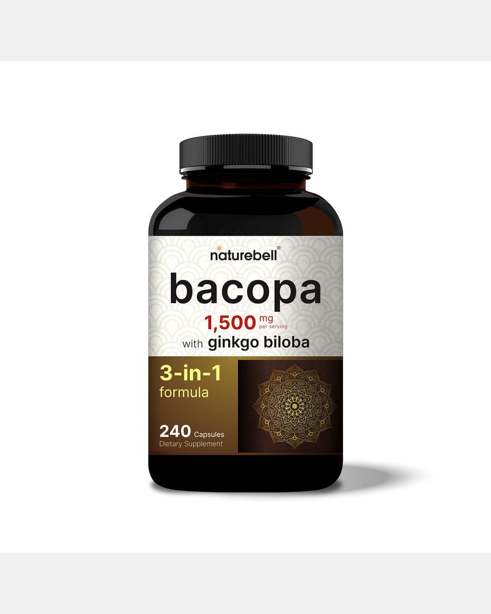 Bacopa Monnieri con Ginkgo Biloba 1500 mg por porción - 240 Cápsulas - NatureBell