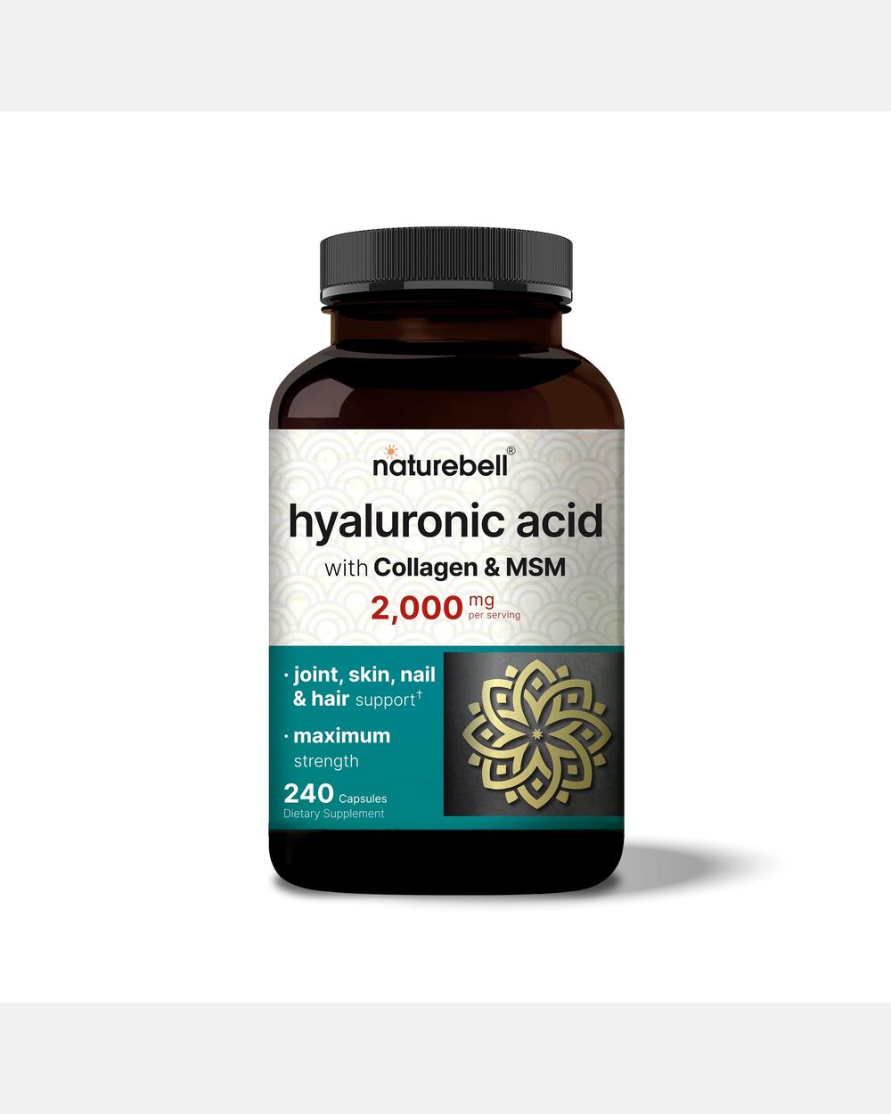 Ácido Hialurónico con MSM y Colágeno 2000 mg por porción - 240 Cápsulas - NatureBell