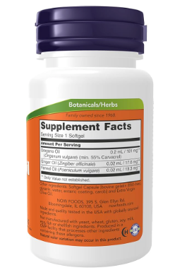 Aceite de Orégano con Jengibre e Hinojo – 90 Cápsulas Blandas – Now Foods