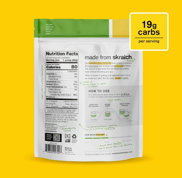 Sport Drink Mix Hidratacion Rapida - Electrolitos Sodio + Carbs - SKRATCH LABS