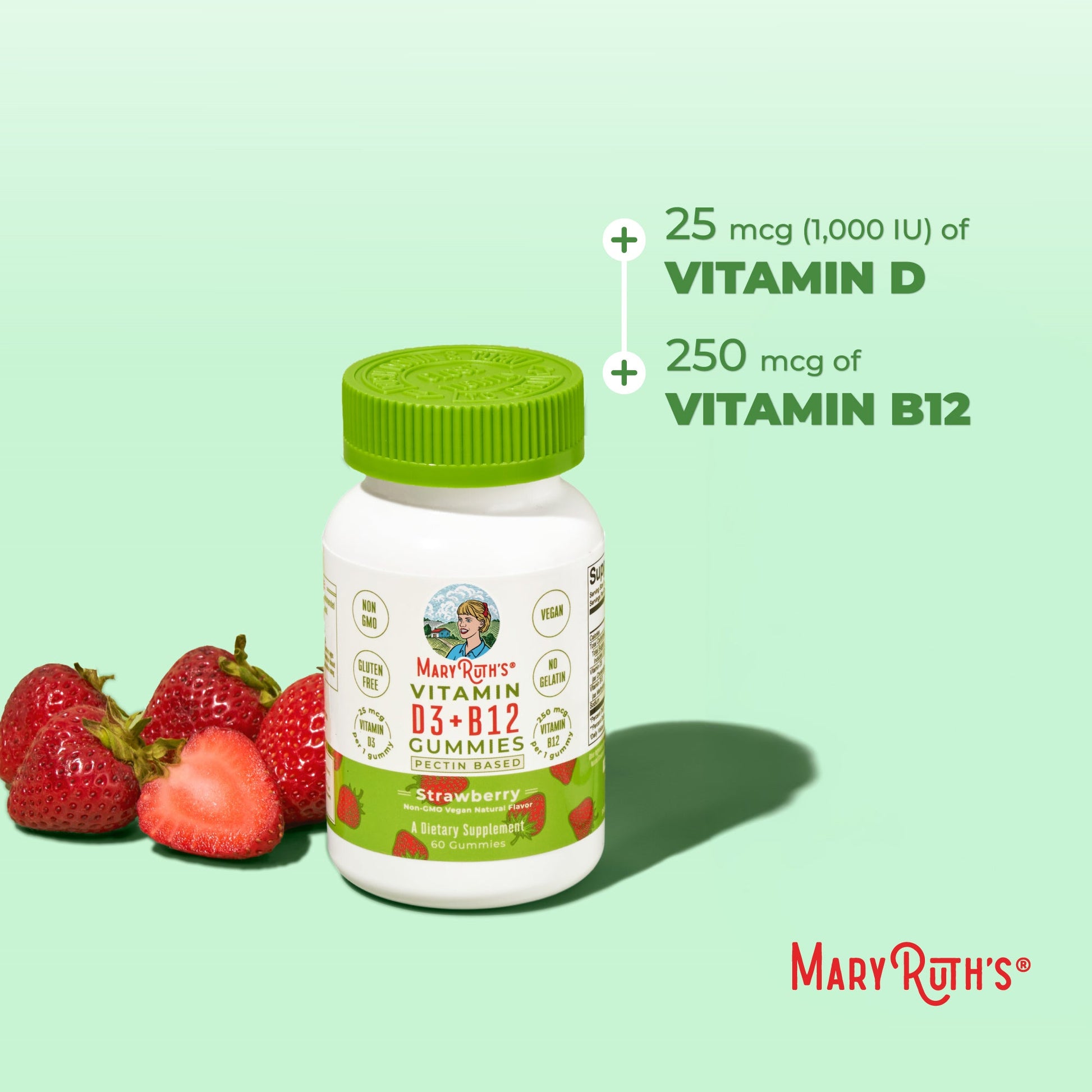 Gomitas de D3 + B12 (Fresa) - MaryRuth Organics