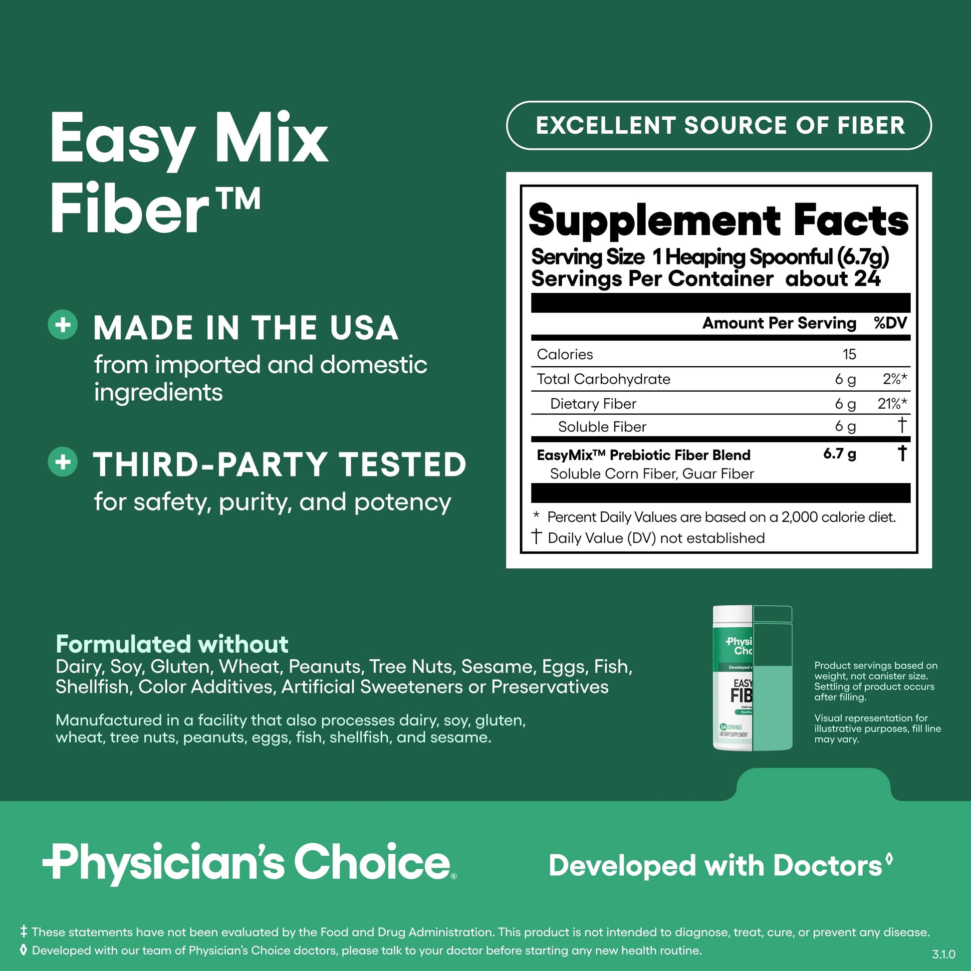 Fibra Soluble Easy Mix - Sin Sabor - Physician's Choice